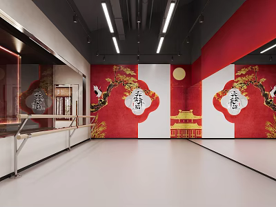 Modern Fitness Gym Interior With Spacious Workout Area And Red Wall Design 3d model
