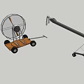 Functional Cart Featuring Metal Frame Wooden Base Wheels And Circular Structure With Tripod Pole 3d model
