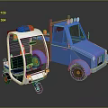 Cartoon Style Vehicles Display Blue Truck White Tricycle With Police Lights And Reflective Surface