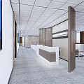 Modern Public Office Space Design With White Desks And Wooden Partitions