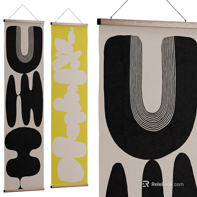 Modern Abstract Curtains Featuring Black Yellow White Geometric Patterns On Light And Dark Backgrounds 3d model