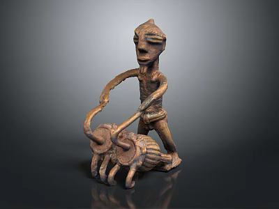 Detailed Human Figure Sculpture Carving Leading an Ox Traditional Artwork Statue 3d model