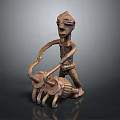Detailed Human Figure Sculpture Carving Leading an Ox Traditional Artwork Statue