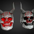 Horned Fantasy Skulls With Red Glowing Eyes And Stripe Details