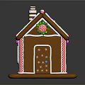 Cartoon Gingerbread House With Colorful Candy Roof Chimney Window And Striped Door