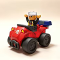 Red Toy Play Vehicle With Yellow Details Blue Component And Small Figure In White Hat