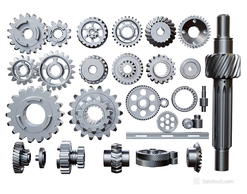 Various Types Of Mechanical Gears And Machine Parts Design Collection 3d model 