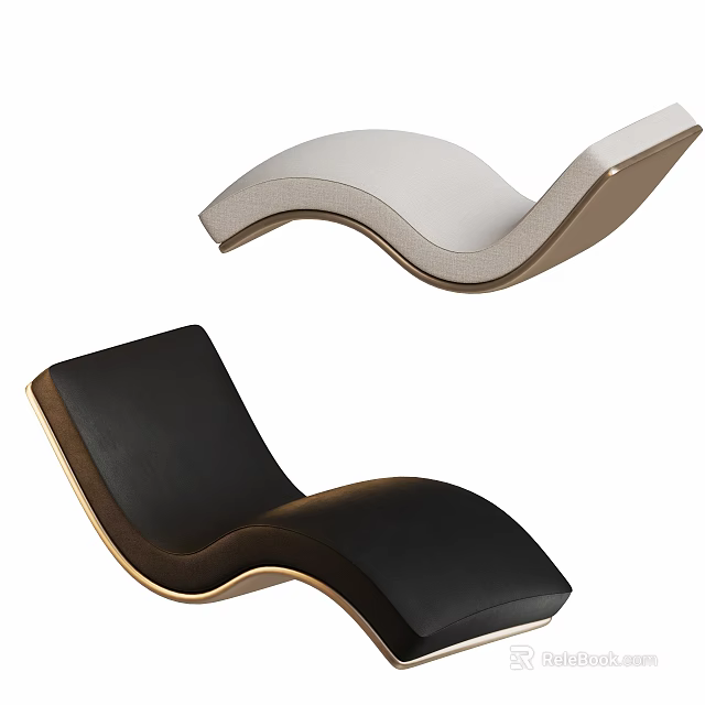 Stylish Modern Lounge Chairs with Curved Design Black and White Leather Upholstery and Wooden Frame 3d model 