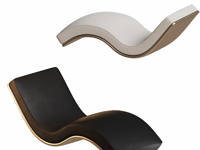 Stylish Modern Lounge Chairs with Curved Design Black and White Leather Upholstery and Wooden Frame 3d model