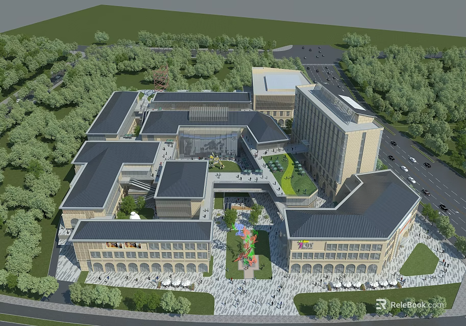 Modern Hotel Complex Featuring Multiple Buildings Open Courtyard And Landscaped Gardens 3d model