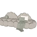 Cloud Shaped Light Gray Sectional Sofa With Pillows And Throw Blanket 3d model