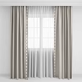Light Gray Double Layer Curtains With White Sheer And Decorative Trim For Modern Window Interior