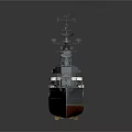 Naval Warship with Gray Hull Red Bottom Turrets Mast and Military Equipment on Deck