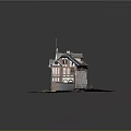 Historic Red Brick Building Featuring Gabled Roof Multiple Windows And Grass Pathway