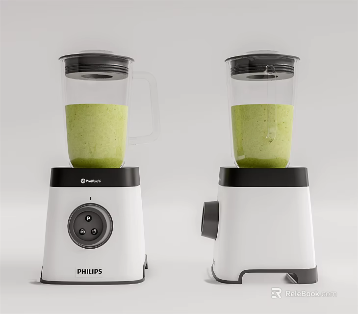 Philips Kitchen Blenders With White Body Black Lid And Green Smoothie 3d model 