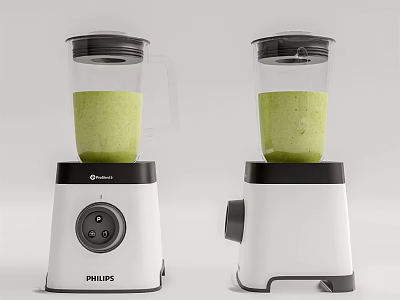 Philips Kitchen Blenders With White Body Black Lid And Green Smoothie 3d model