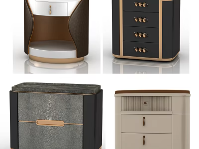 Modern Stylish Bedside Tables With Leather Wood Metal Drawers And Accents 3d model