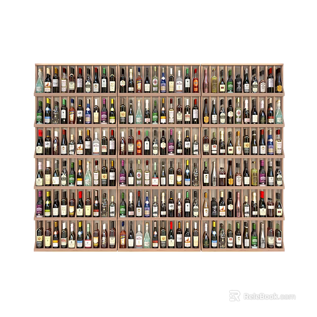 Wine Cabinet Featuring Multiple Neatly Arranged Wine Bottles For Home Storage 3d model 