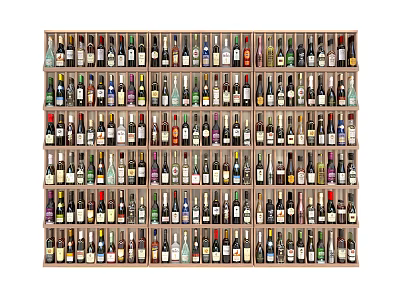 Wine Cabinet Featuring Multiple Neatly Arranged Wine Bottles For Home Storage 3d model