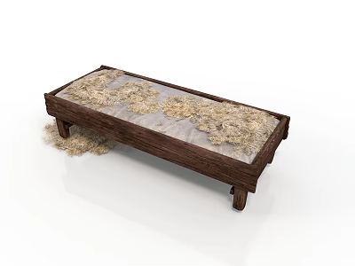 Rustic Wooden Bench With Natural Patterned Cushion And Solid Wood Frame Design 3d model