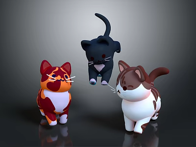 Cute Cartoon Cats with Different Colored Fur in Playful 3D Character Design 3d model