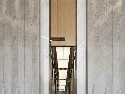 Modern Service Hall Interior With Marble Walls And Ceiling Lights 3d model