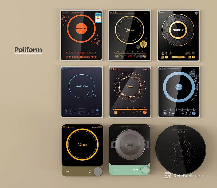 Poliform Induction Cooktops With Various Designs And Modern Control Panels For Kitchen Use 3d model 
