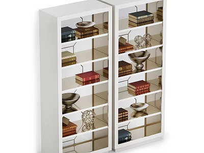 White Double Door Glass Fronted Shelving Unit With Books Decorative Ornaments And Storage Shelves 3d model