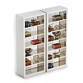 White Double Door Glass Fronted Shelving Unit With Books Decorative Ornaments And Storage Shelves