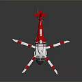 Red and White Helicopter with Rotors and Sleek Fuselage on Dark Background