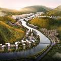 Aerial View Mountain Planning Basin Urban Planning Mountain Landscape Riverside Planning Residential Villa Wetland Park Mountain Scenic Area 3d model