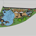 Aerial View of Water Park Featuring Pools Slides Lush Greenery and Seating Areas