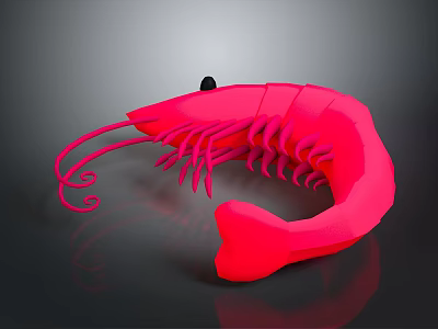 Black Smooth Furniture Surface With Pink Shrimp Shaped Decor And Curved Antennae Legs 3d model