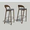 Modern Wooden Frame Bar Stools With Grey Upholstered Seats And Footrest
