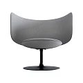 Modern Gray Leisure Chair With Curved Backrest And Upholstered Seat On Round Metal Base