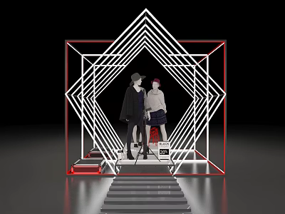 Geometric Frame Photo Spot With Illuminated Lines Red Borders And Two People Posing 3d model