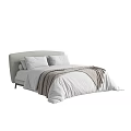 Modern Double Bed with Upholstered Light Grey Frame White Bedding and Brown Throw Blanket