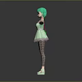 Cartoon Fairy Character With Purple Green Hair Green Wings Light Green Dress And Patterned Tights