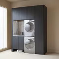 Modern Laundry Area With Dark Wood Cabinetry Marble Countertop And Washer Dryer