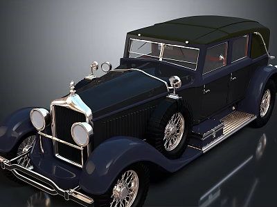 Vintage Classic Car with Dark Blue and Green Roof Chrome Grille Headlights and Spoked Wheels 3d model