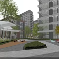 Modern High Rise Residential Building With Green Surroundings Trees Lawns And Children's Playground