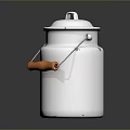 White Enamel Milk Can With Orange Wooden Handle And Secure Lid