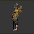 Egyptian Mythical Warrior Game Movie Character With Golden Headdress Dragon Head Arm Guards Blue Cape