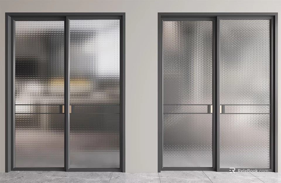 Stylish Modern Interior Sliding Doors With Frosted Glass And Black Frames 3d model 