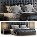 Elegant Modern Double Bed With Tufted Headboard Plush Bedding And Nightstands 3d model