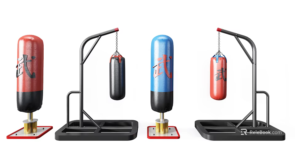 Boxing Sports Equipment Hanging Punching Bags And Freestanding Heavy Bag With Stand 3d model 