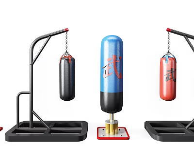 Boxing Sports Equipment Hanging Punching Bags And Freestanding Heavy Bag With Stand 3d model