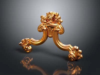 Decorative Golden Metal Furniture Leg With Intricate Carved Design For Home Decor 3d model