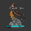 Game Movie Character In Action Pose With Rocket Boots Cloud Base And Blue Light