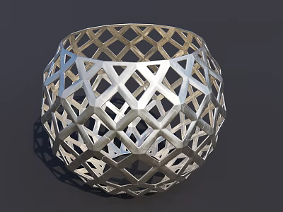 Silver Hollow Spherical Garden Ornament with Intricate Geometric Pattern Design 3d model